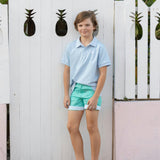 Wyatt Shorts in Gibbs Hill Green with Seaside Seersucker Cuffs