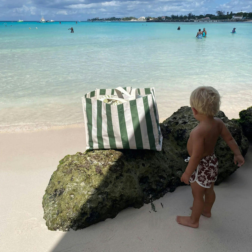 Sunnylife: Carryall Beach Bag - Vacay Olive Stripe