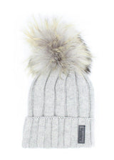 Ribbed Merino Wool Faux Fur Pom Pom Hat