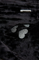 Velvet Zip Hoodie with Embroidered Hearts, Black
