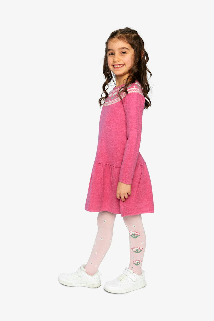 Knitted Dress With Flower Jacquard Raspberry Pink