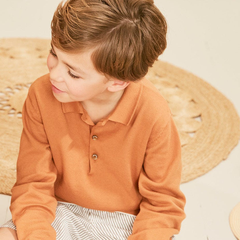 Rust Cotton Polo Jumper