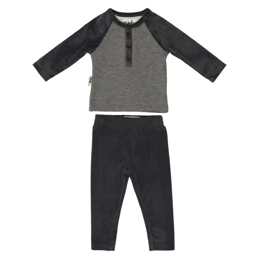 Velour Henley Two Piece Set