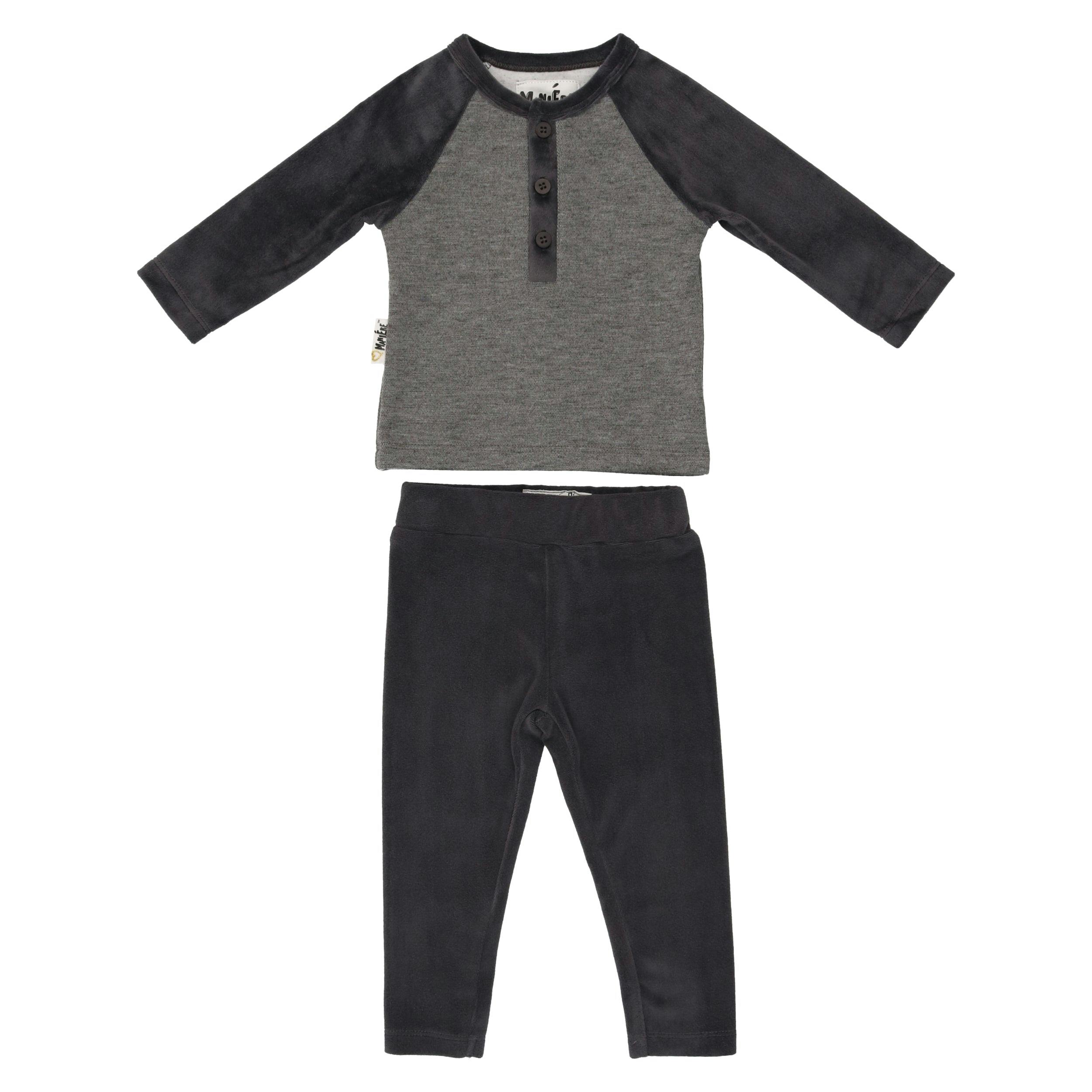 Velour Henley Two Piece Set
