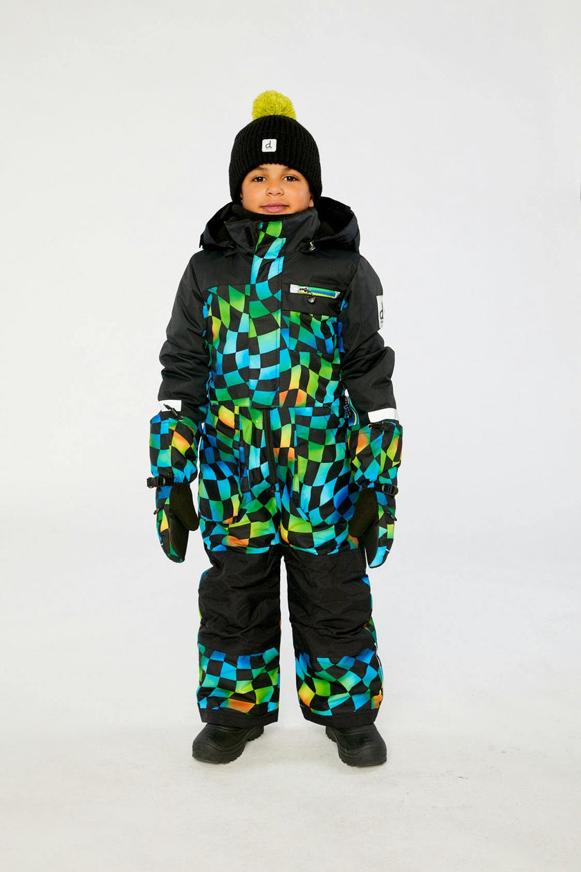 Kids One Piece Play Snowsuit Blue Checkered Print