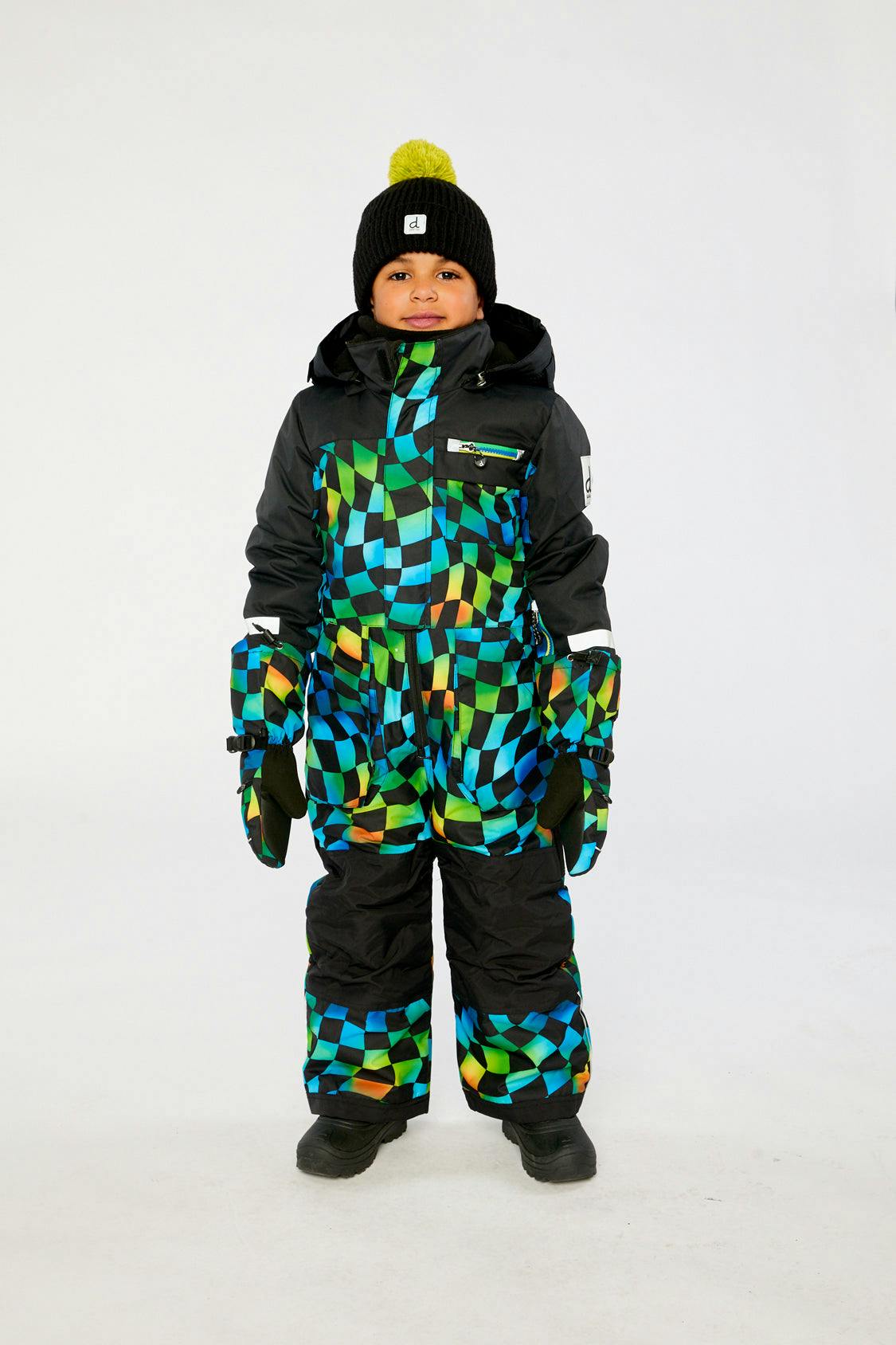 Kids One Piece Play Snowsuit Blue Checkered Print