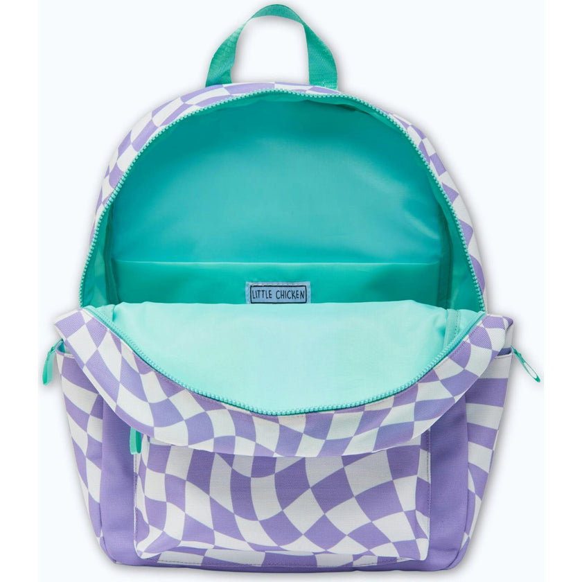 Checkered Pattern Backpack With Patches