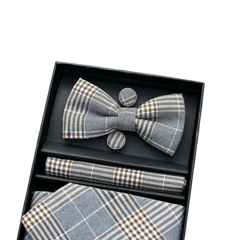 Brown Plaid Tie Set