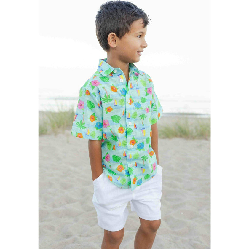 Printed Linen-Look Camp Shirt