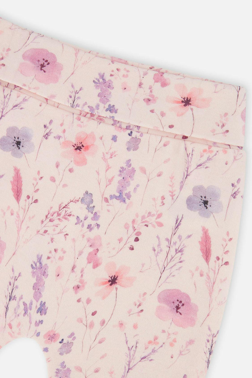 Organic Cotton Evolutive Pants Pink Printed Flowers