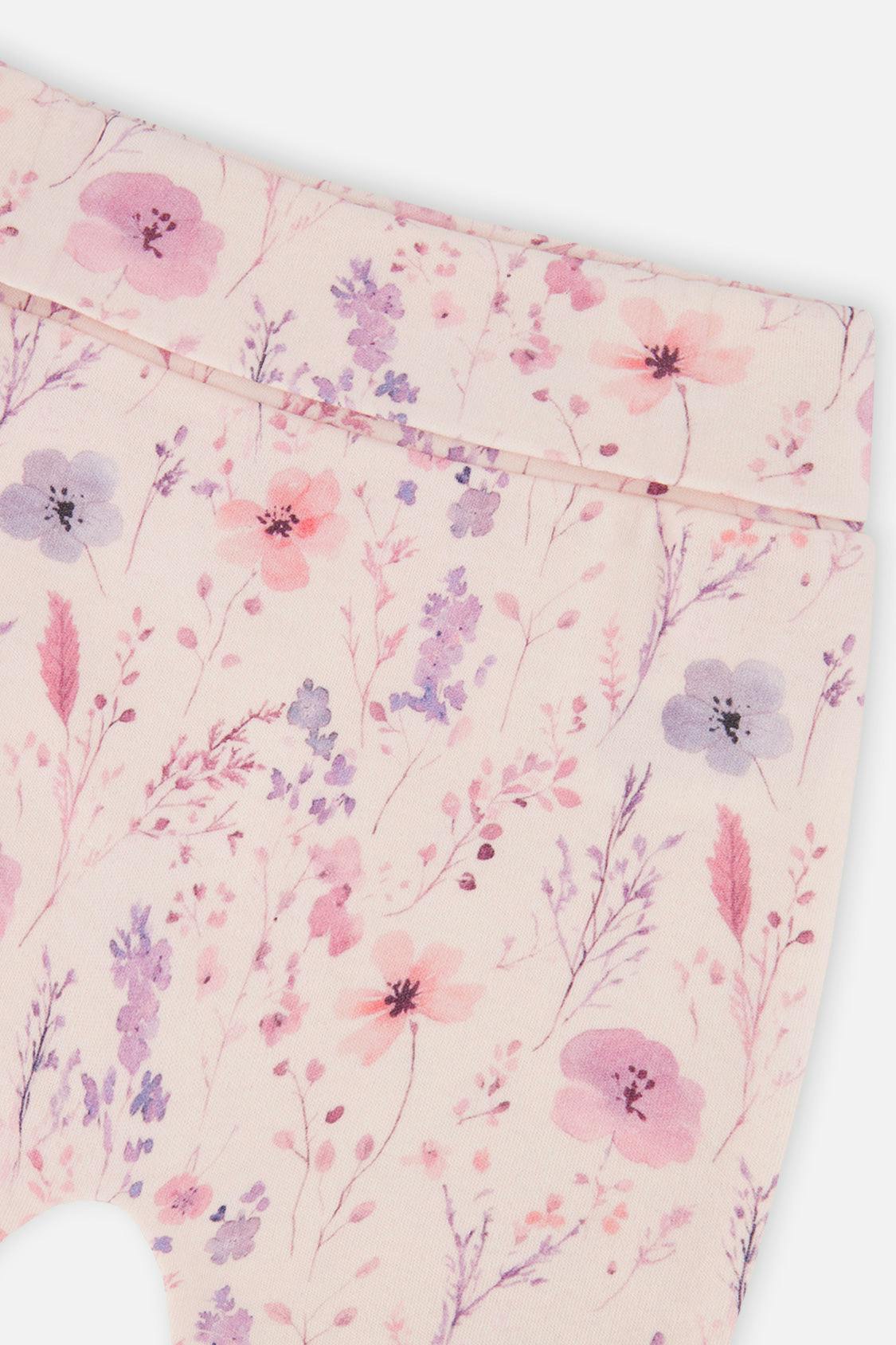 Organic Cotton Evolutive Pants Pink Printed Flowers
