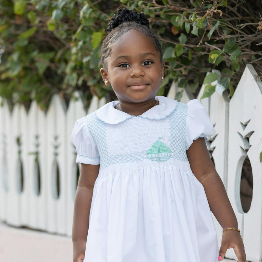 Eloise Dress in Smocked Sailboats