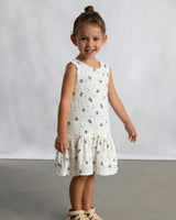 White Bow-Pattern Drop-Waist Dress
