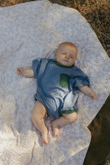 Cory Pocket Romper in Stone Blue