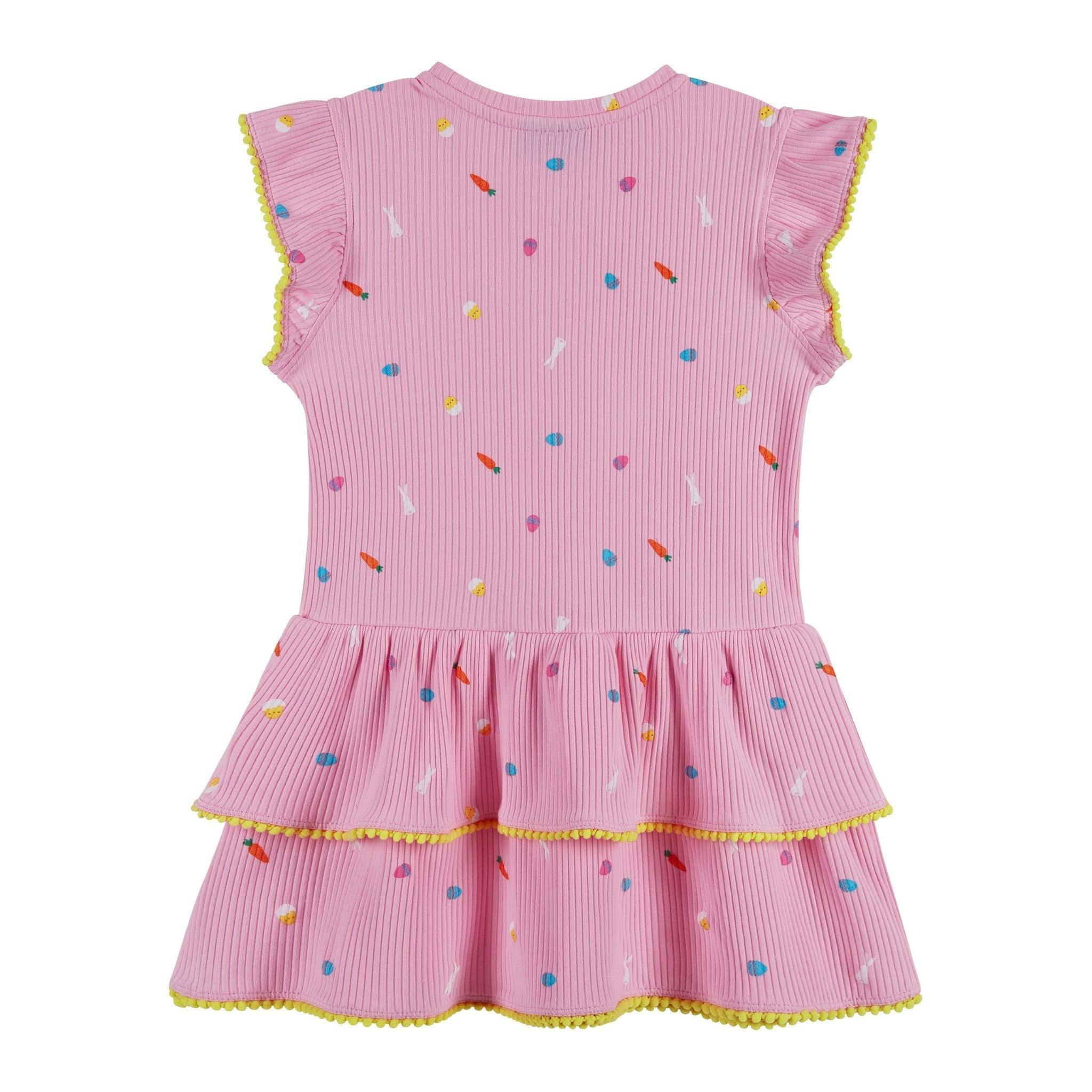 Girls Pink Rib Tiered Dress | Bunny Garden