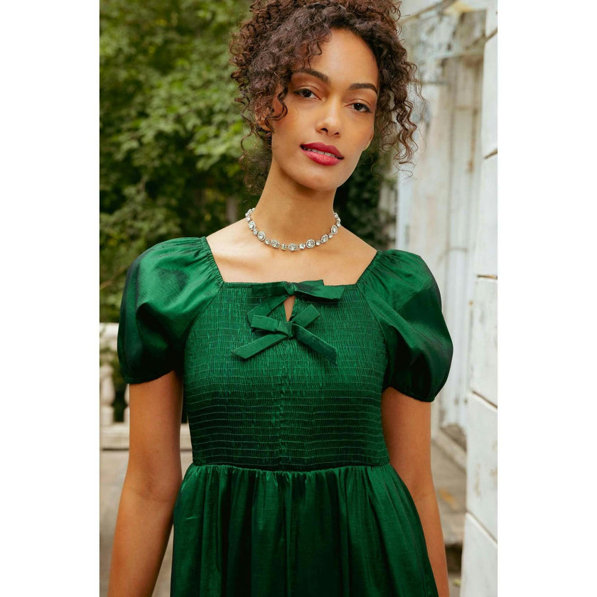 Cassie Dress in Green Taffeta