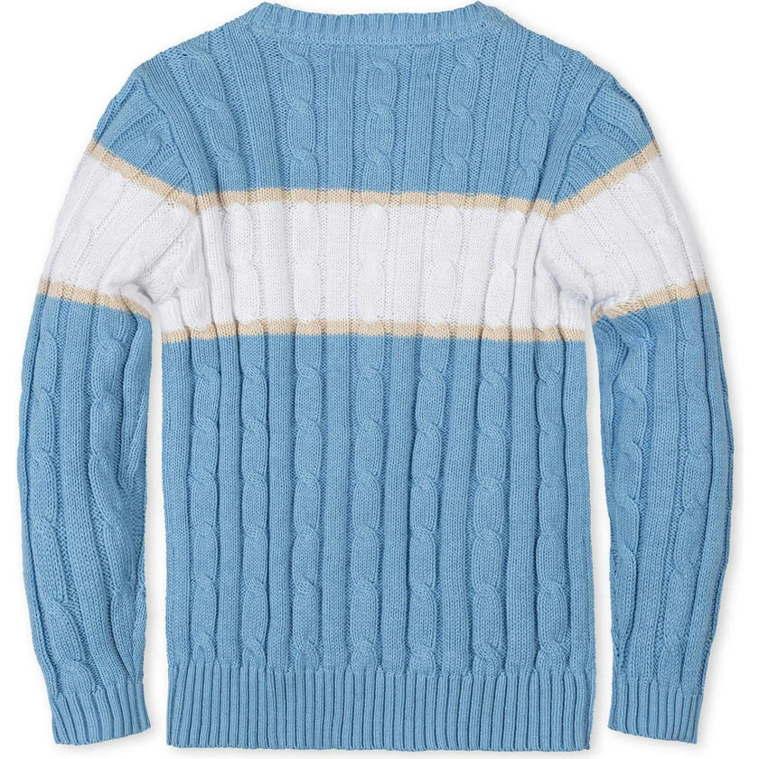 Organic Cable Crewneck Pullover Sweater, Blue