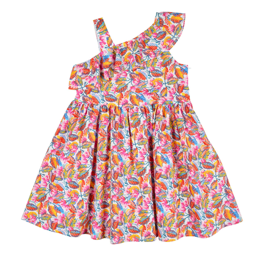 Leaf Print One Shoulder Dress