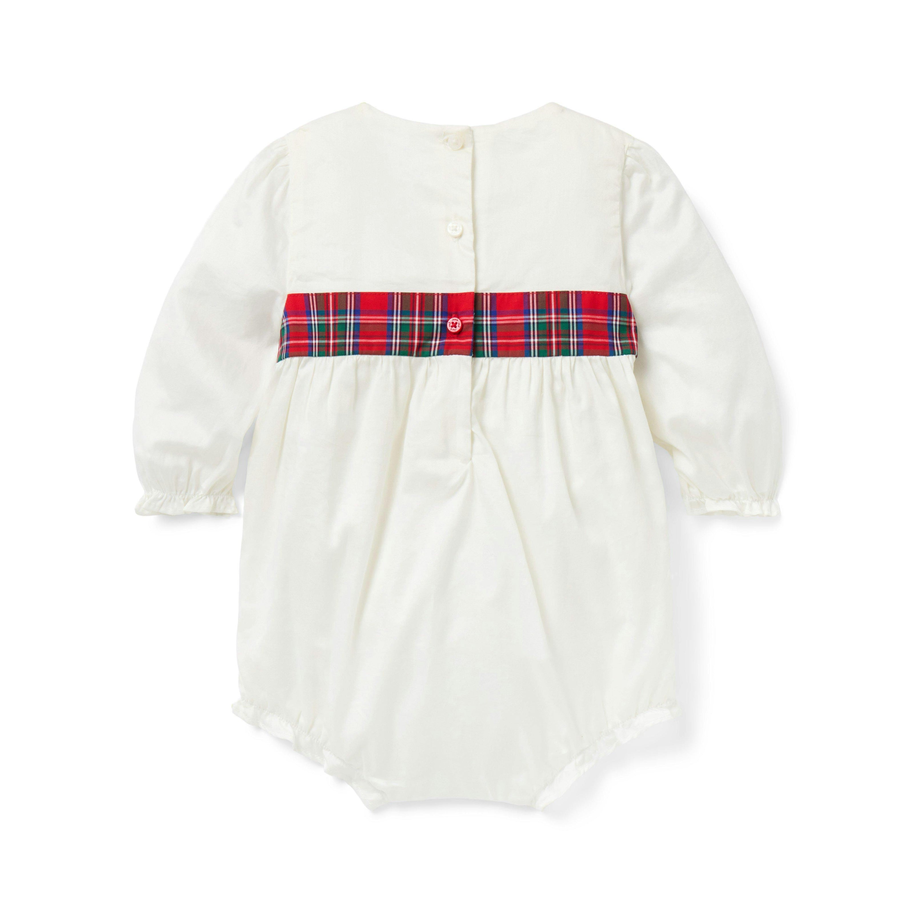 The Tartan Bow Baby Romper, ivory