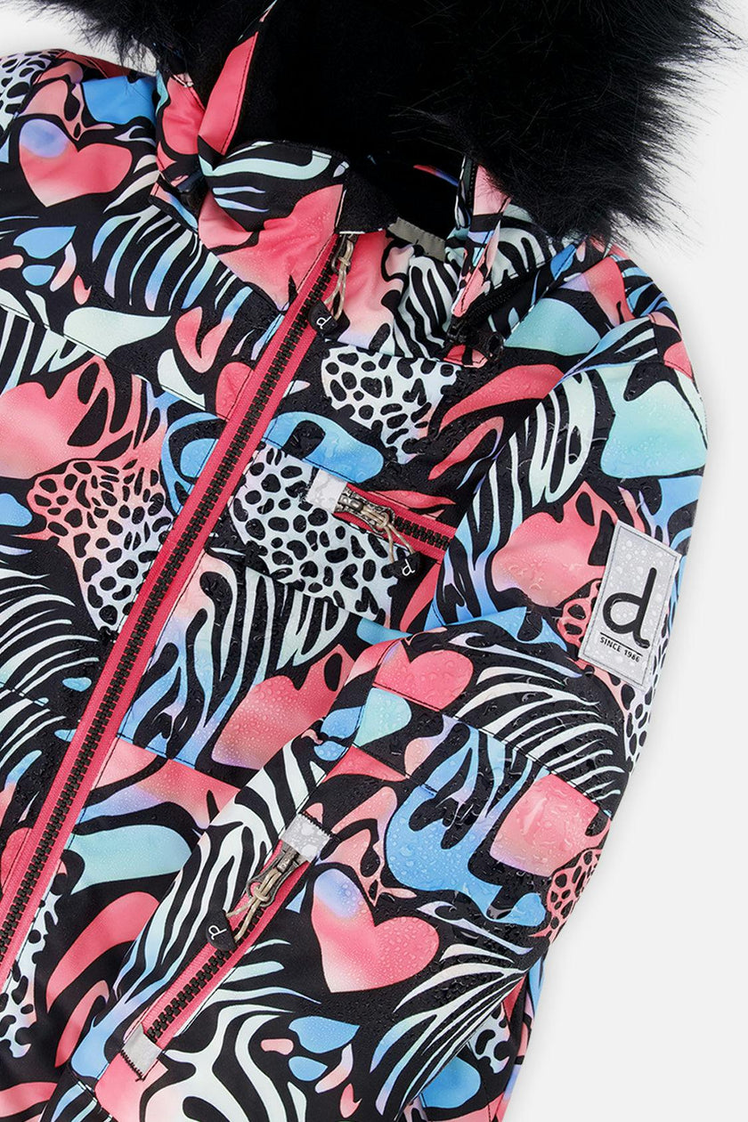 Two Piece Play Snowsuit Black Zebra Print With Pink Pants