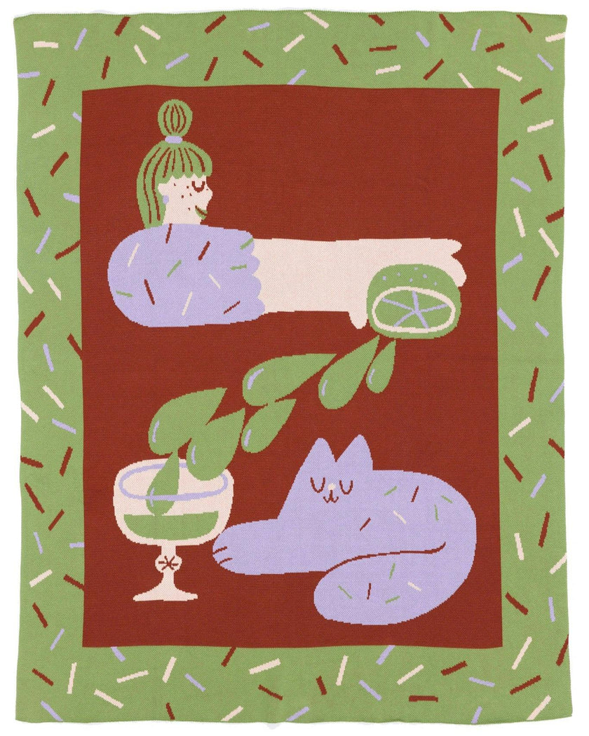 Cocktail Cat Knit Blanket