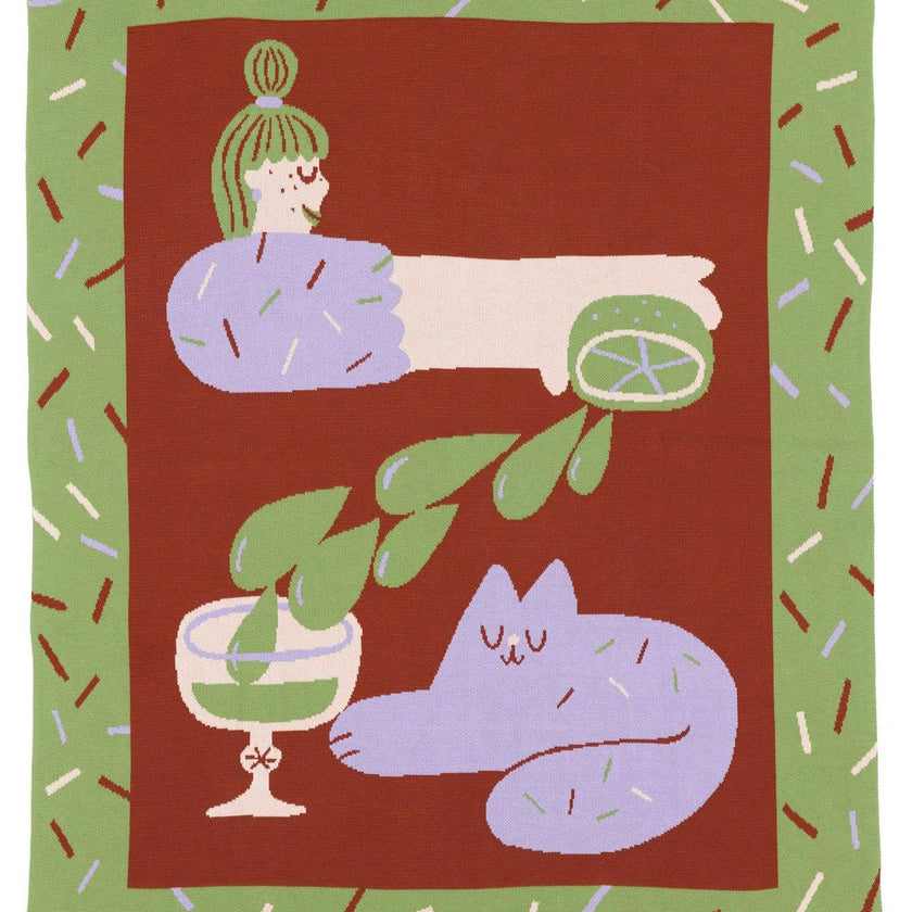 Cocktail Cat Knit Blanket