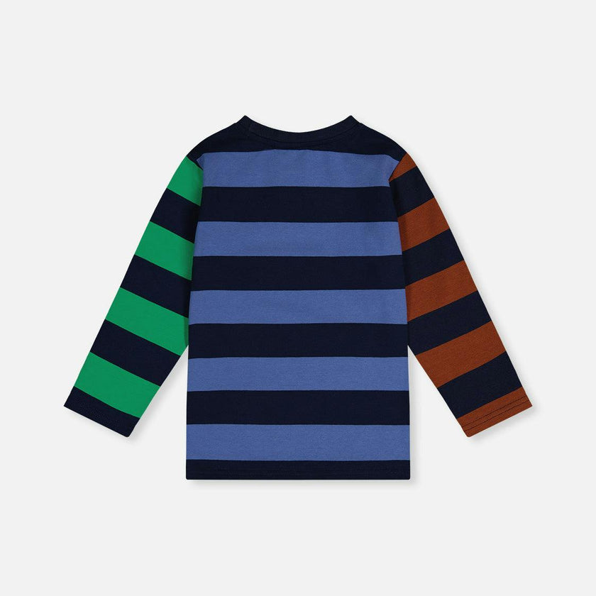 Large Striped Long Sleeve T-Shirt Blue, Green and Brown