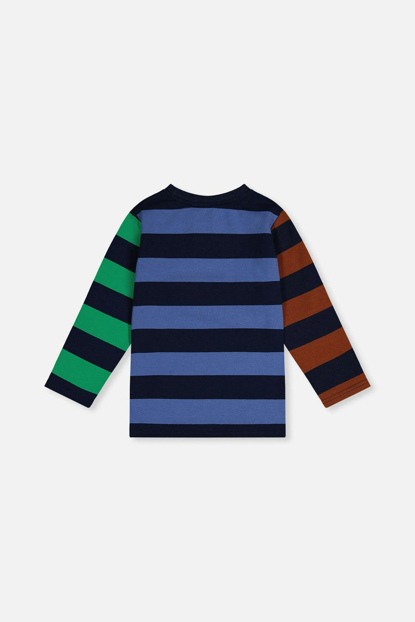 Large Striped Long Sleeve T-Shirt Blue, Green and Brown