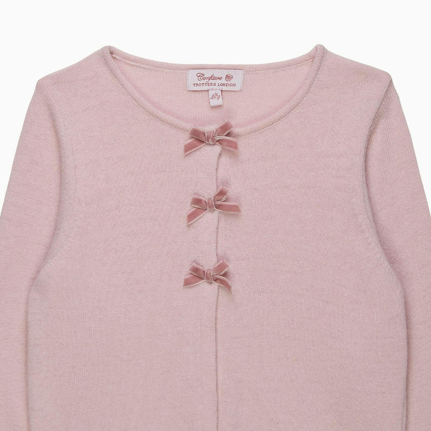 Velvet Bow Cardigan in Pink
