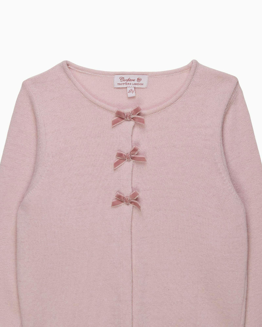 Velvet Bow Cardigan in Pink