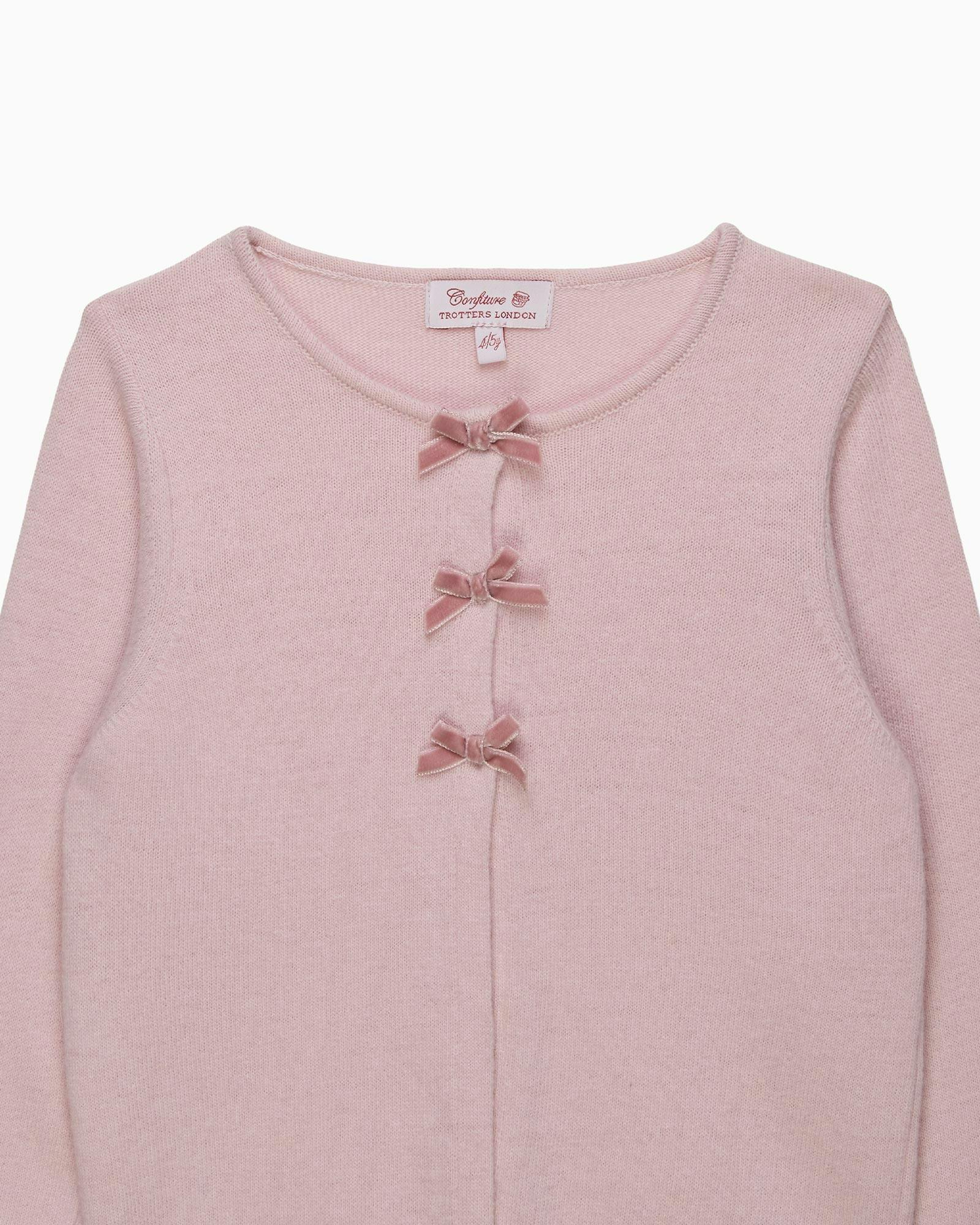 Velvet Bow Cardigan in Pink