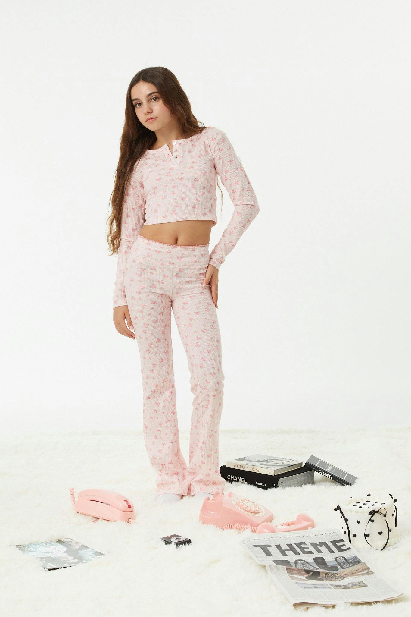 Peyton Pink on Pink Thermal Wide Leg Pants