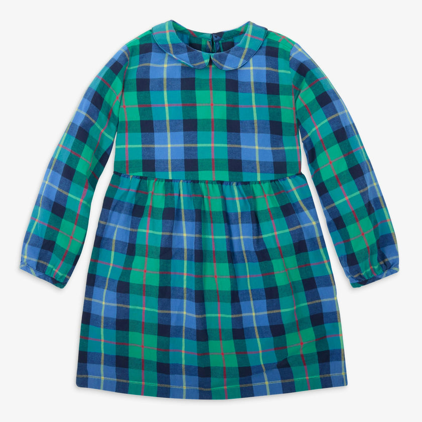 Kids long sleeve flannel dress in plaid