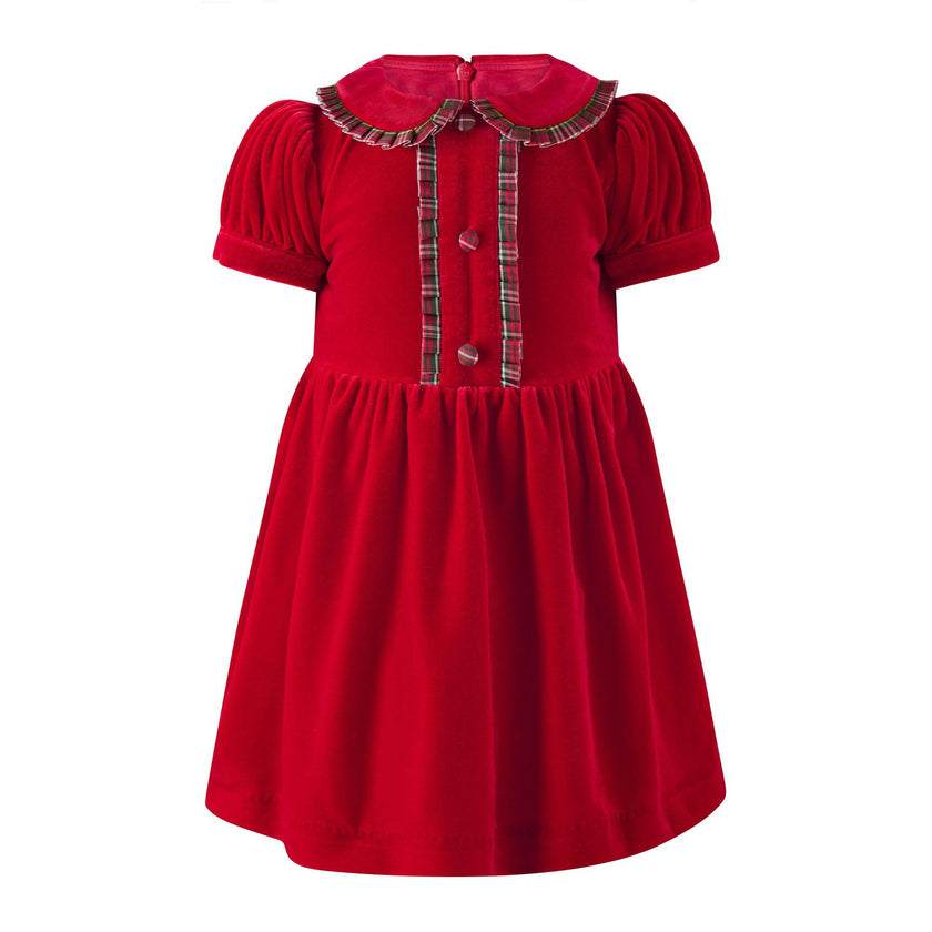 Baby Red Velvet Tartan Trim Dress
