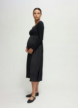 Long Sleeve Knit to Woven Maternity Nursing Midi Dress