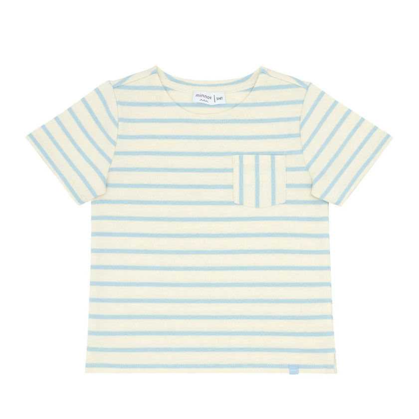 Unisex Cream And Powder Blue Stripe Boatneck Tee