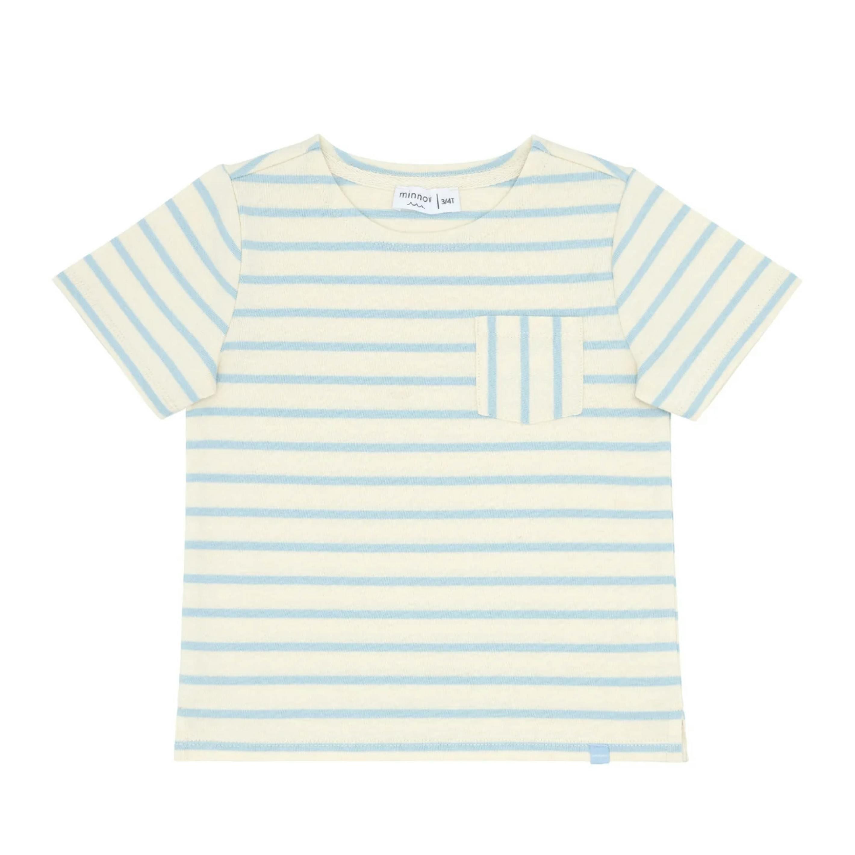 Unisex Cream And Powder Blue Stripe Boatneck Tee
