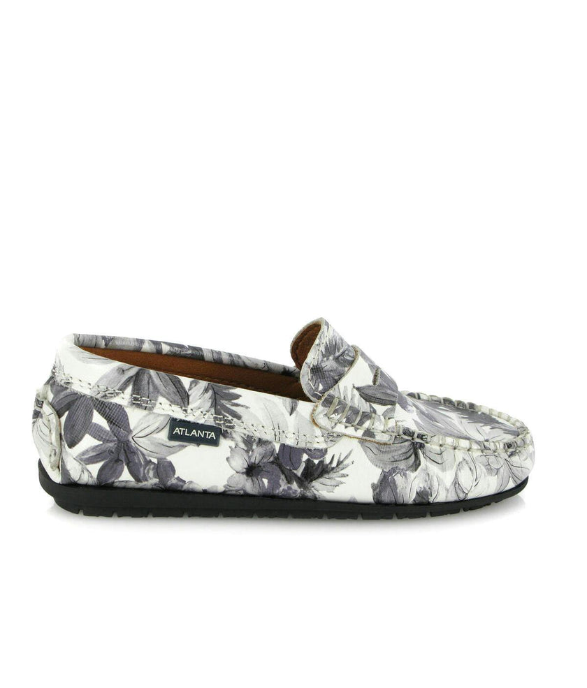 Penny 032 Walker Moccasins, Grey Flowers Printed Leather
