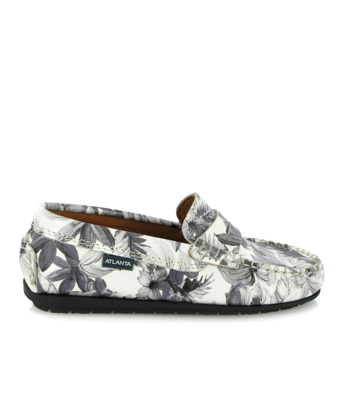 Penny 032 Walker Moccasins, Grey Flowers Printed Leather