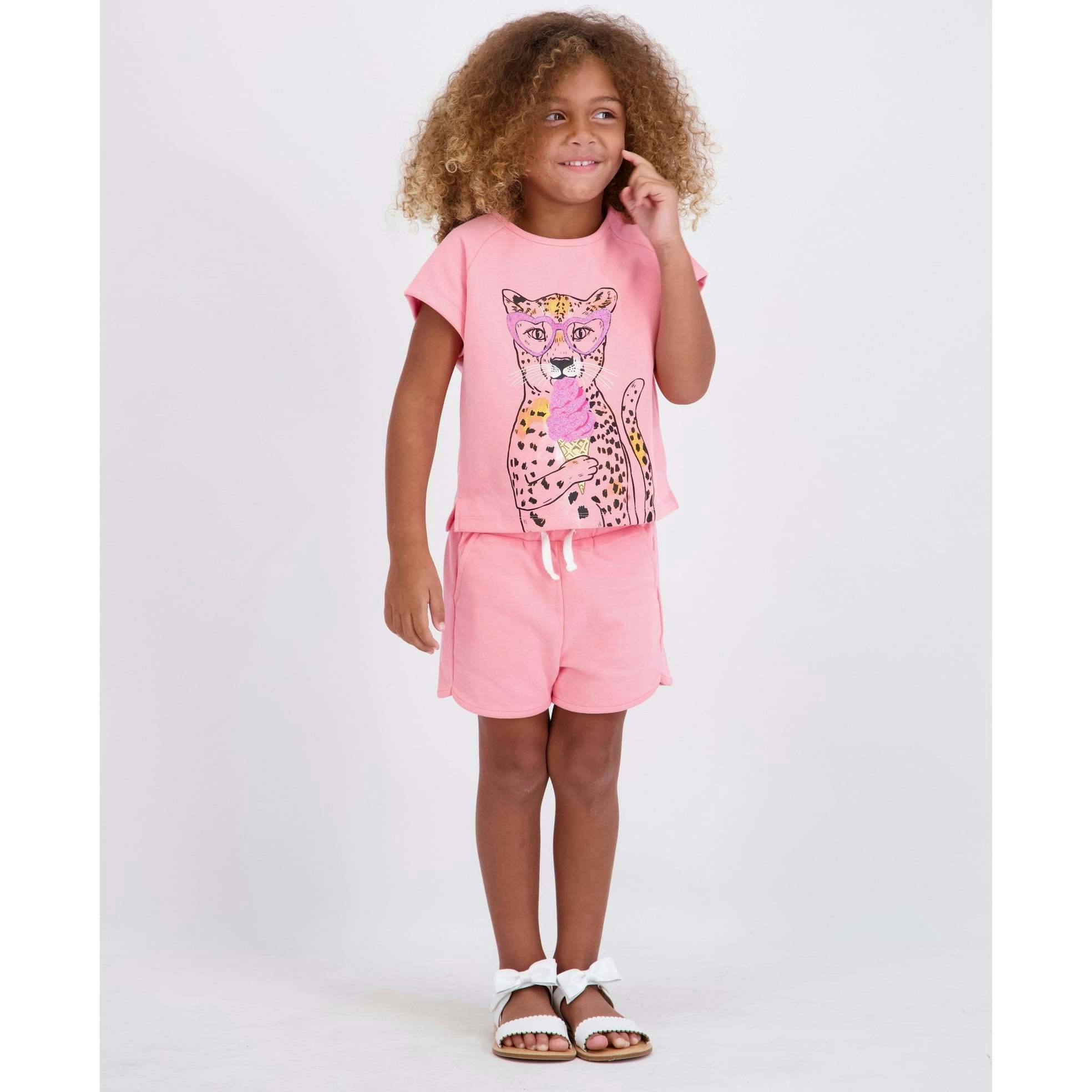 Girls French Terry Top & Short | Glitter Cheetah