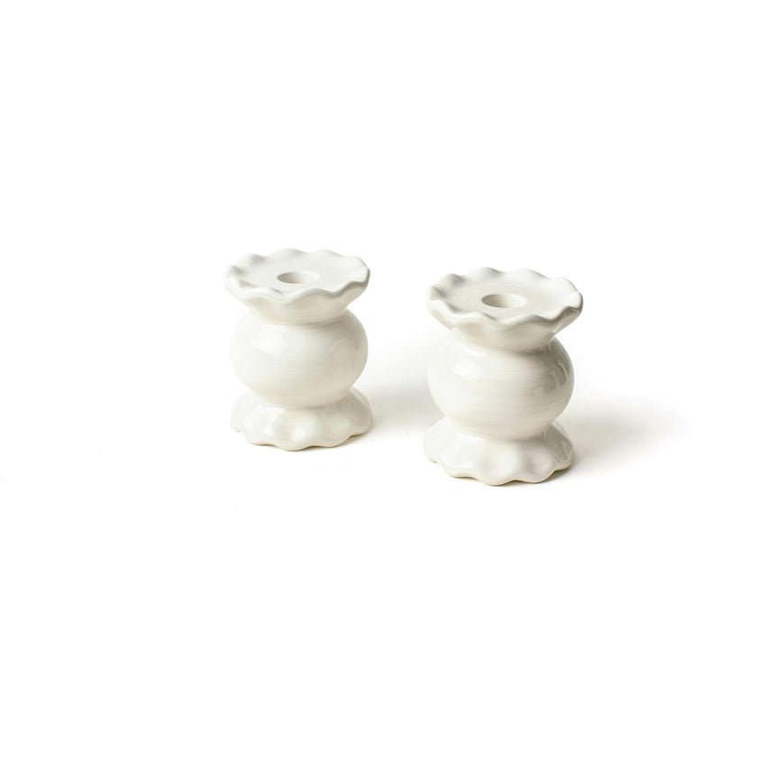 Signature White Small Knob Candle Holder with Ruffle