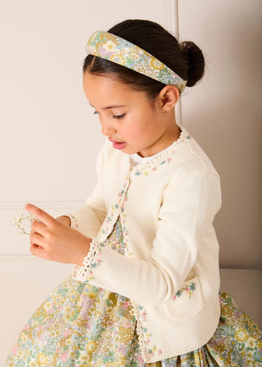 Wildflower Embroidered Openwork Detail Cotton Cardigan in Cream (18mths- 10yrs)