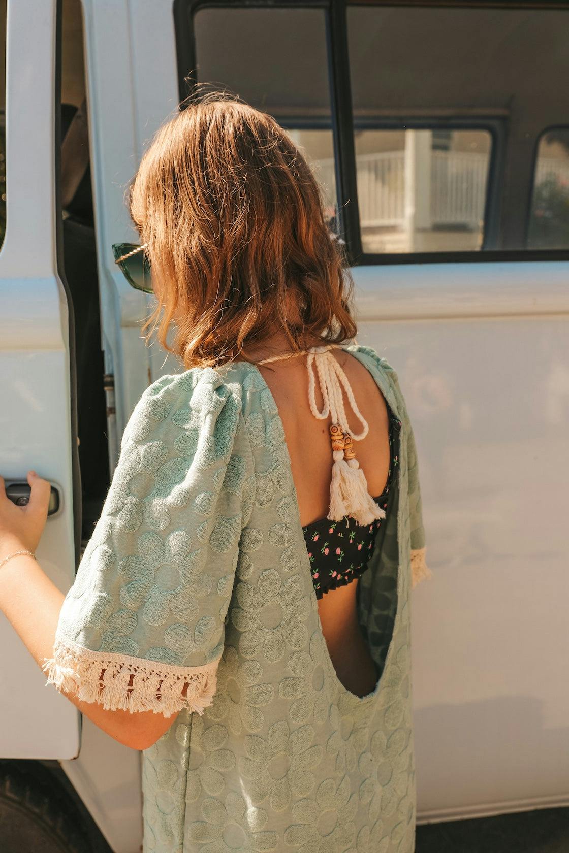 Dusty Teal Floral Boho Coverup