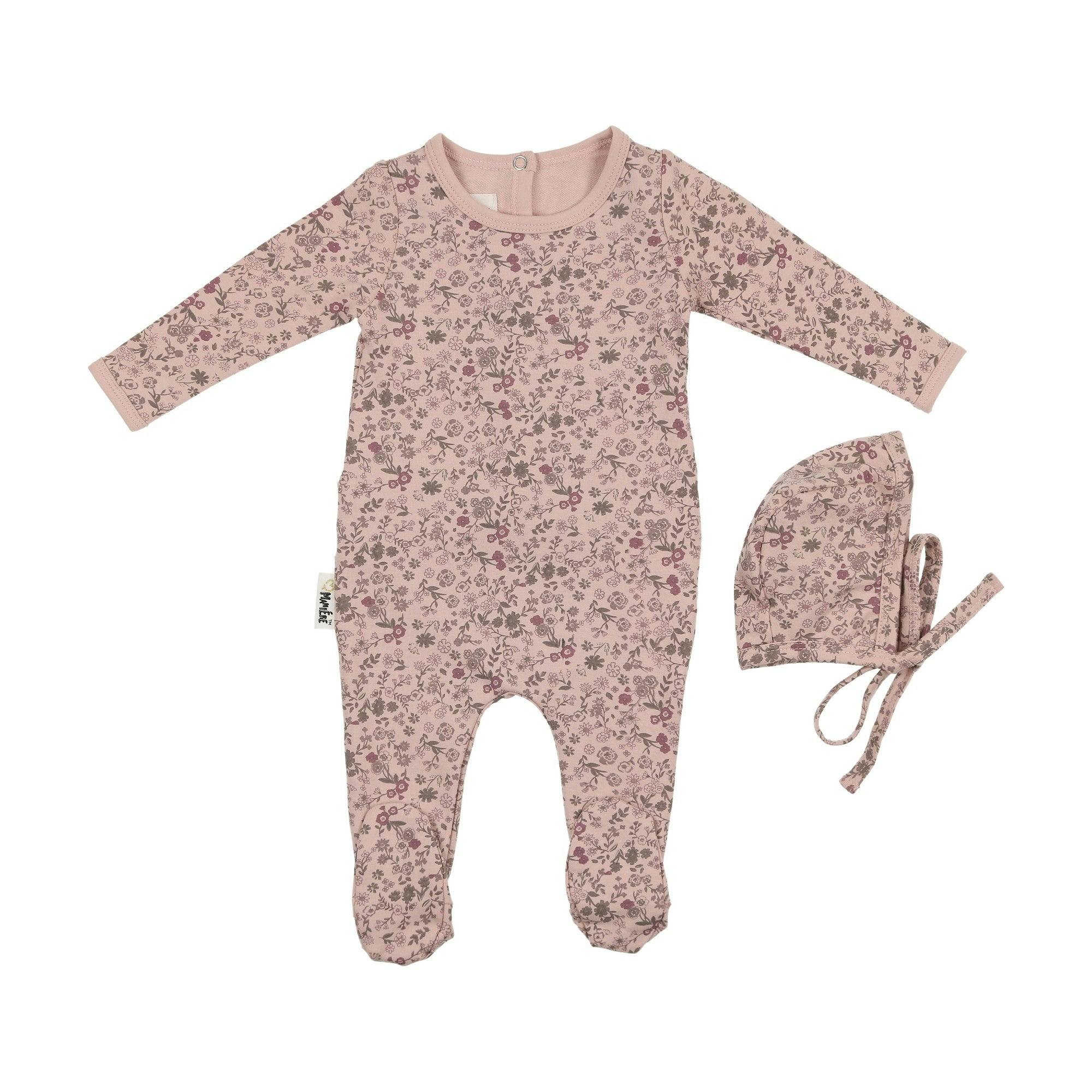 Elegant Floral Footie and Beanie Set