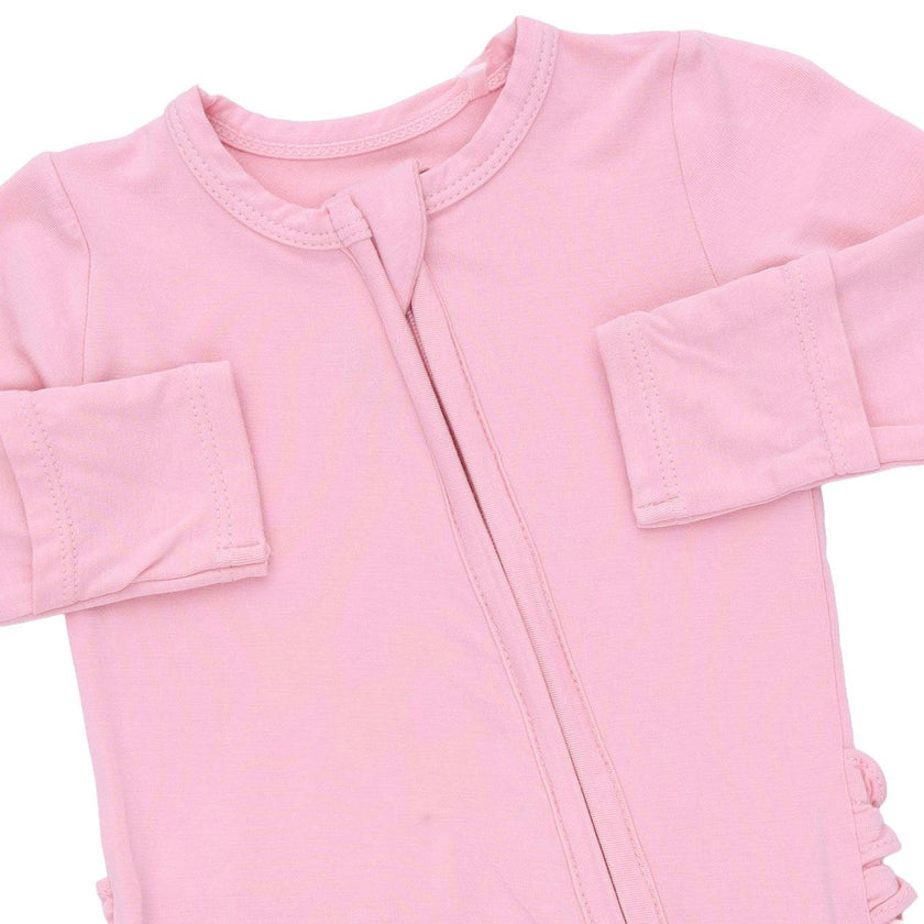 Solid Candy Pink - 2 Way Ruffle Back Zipper Footie