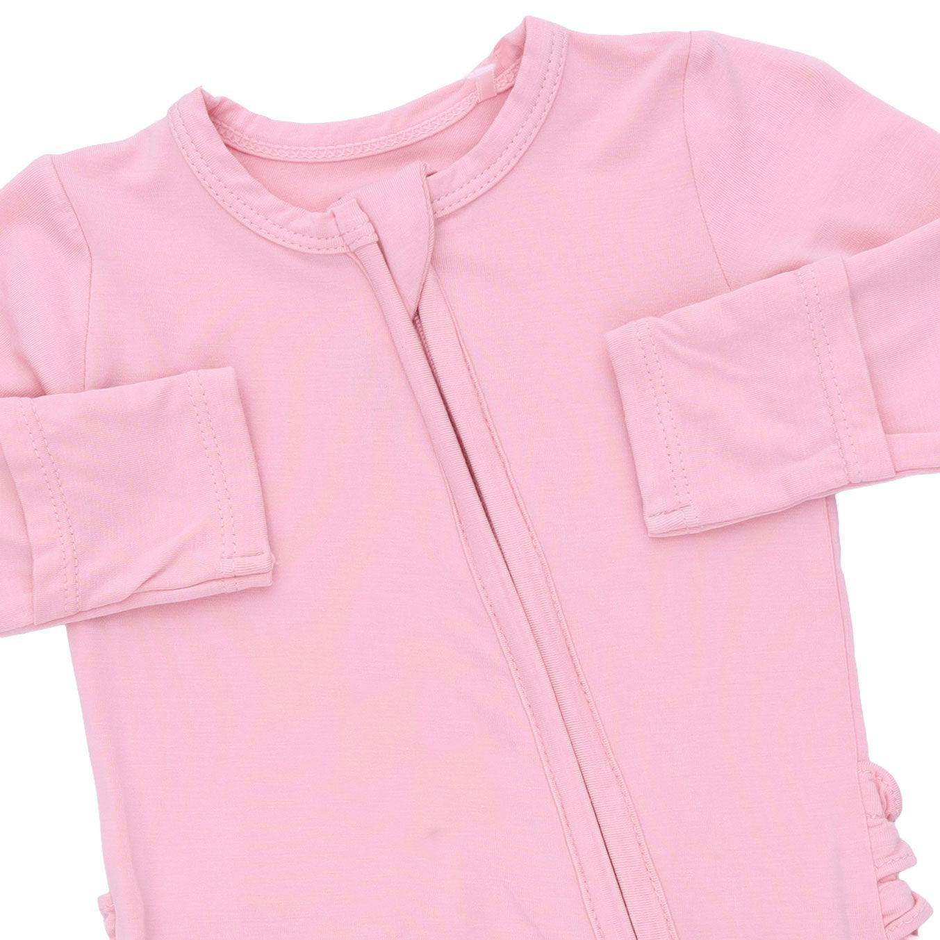 Solid Candy Pink - 2 Way Ruffle Back Zipper Footie