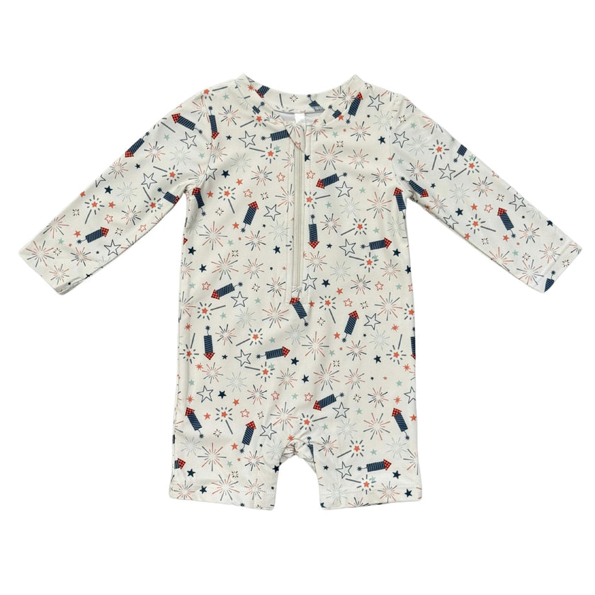 Baby Boy One-Piece Rash Guard Swimsuit in American Stars