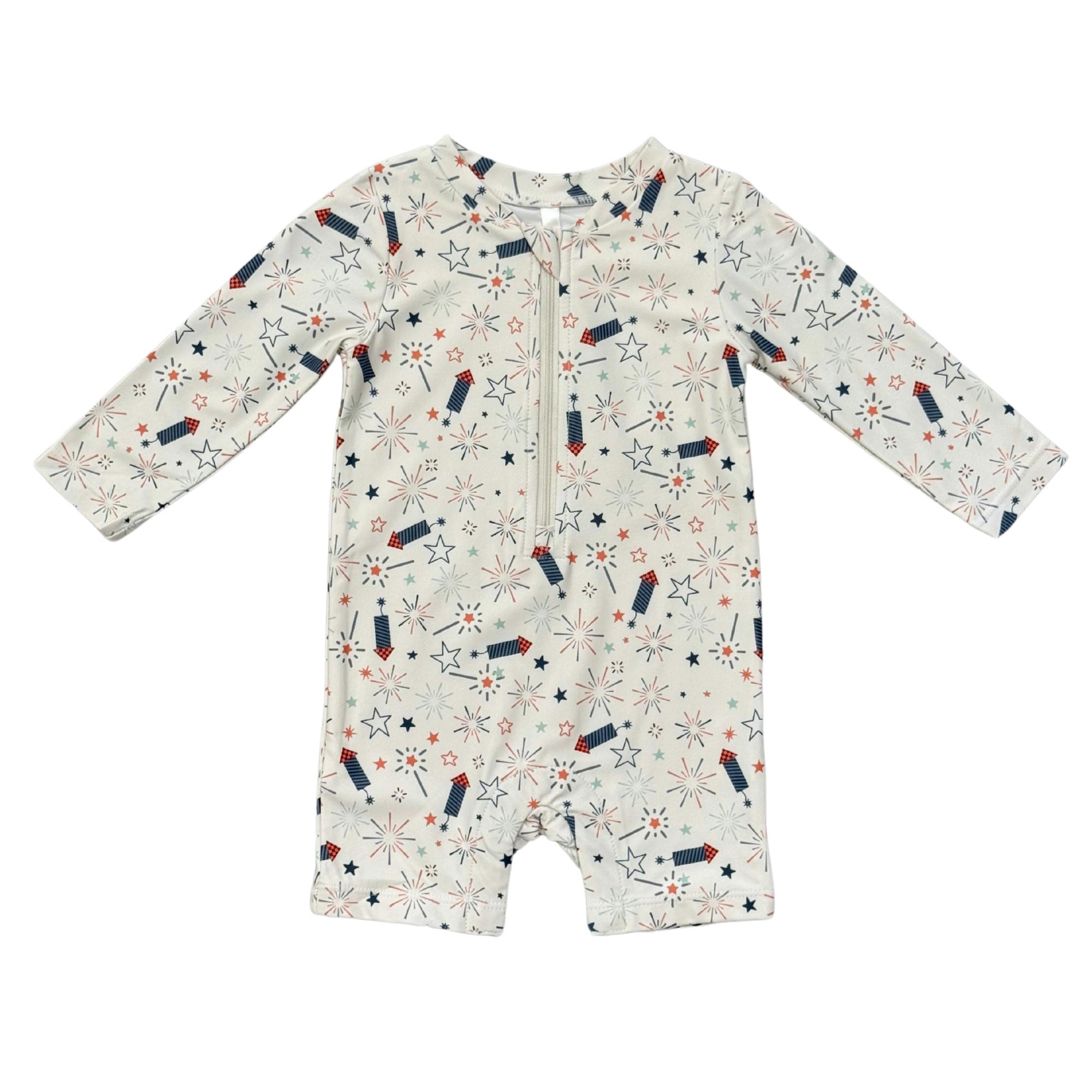 Baby Boy One-Piece Rash Guard Swimsuit in American Stars