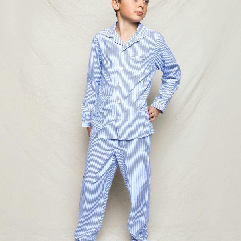 Kid's Twill Pajama Set in French Blue Stripes