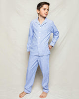 Kid's Twill Pajama Set in French Blue Stripes